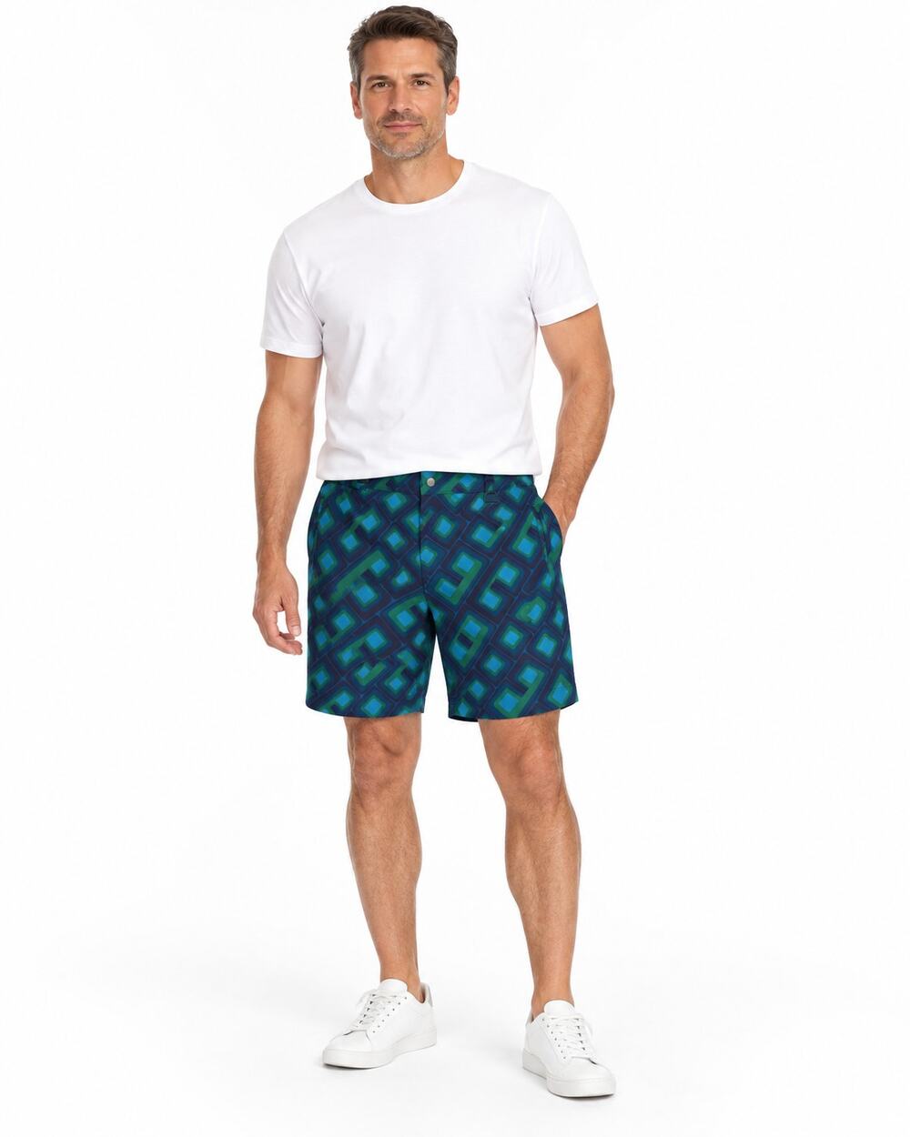Mr Turk Men’s Size 38 Geometric Print Lined Shorts 7” Inseam Made USA